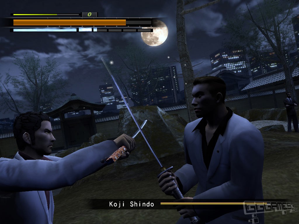 Katana fight in a moonlit park