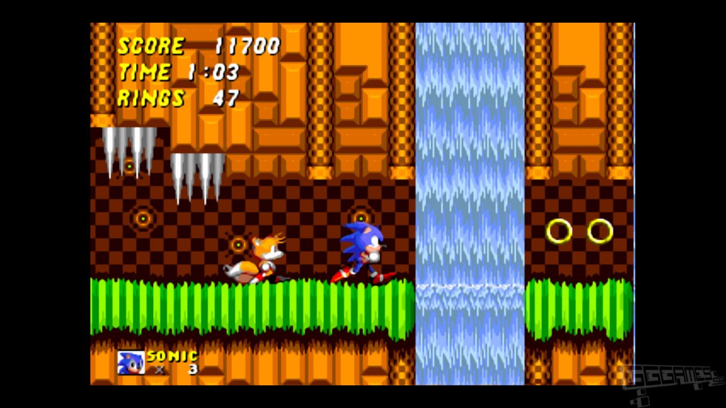 Sonic in underground waterfall tunnel