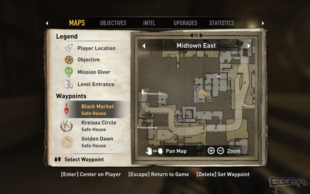 Town map and mission objectives