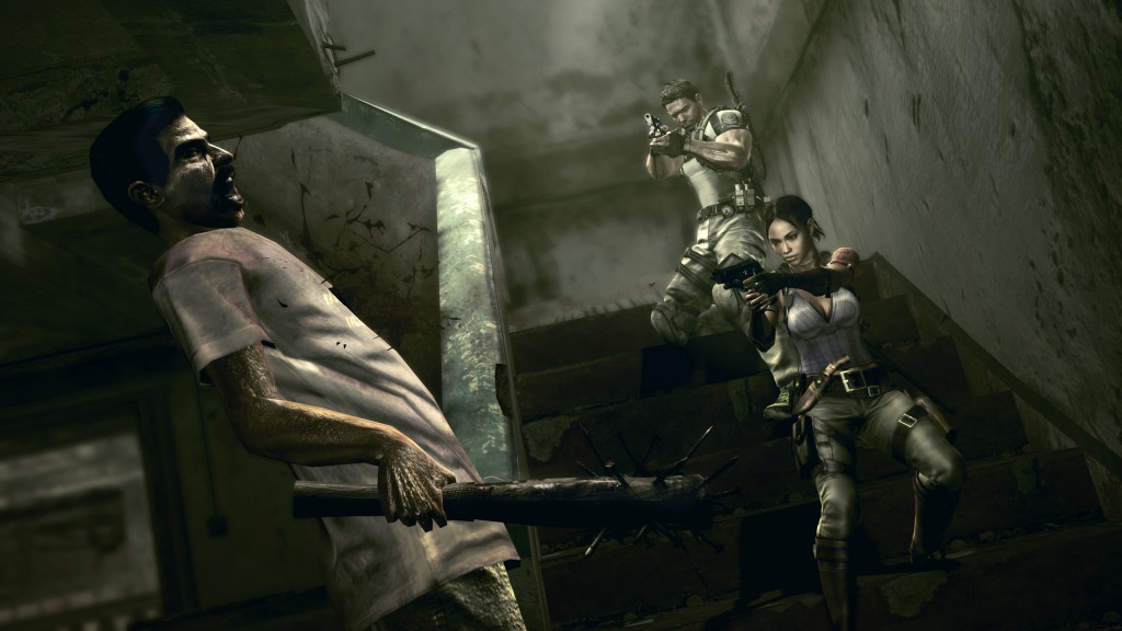 Sheva and Chris attacking zombie