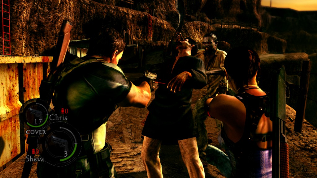 Chris and Sheva fighting infected